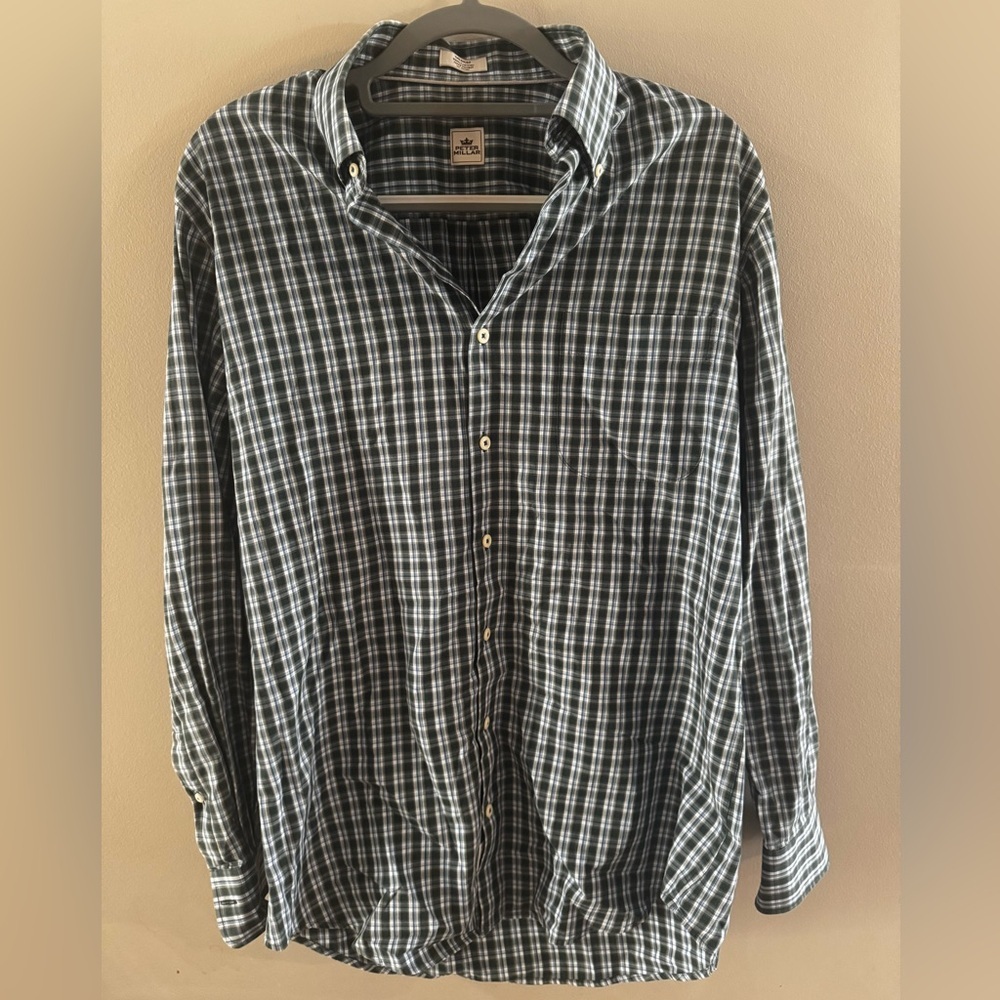 Peter Millar Navy and White Plaid Shirt medium